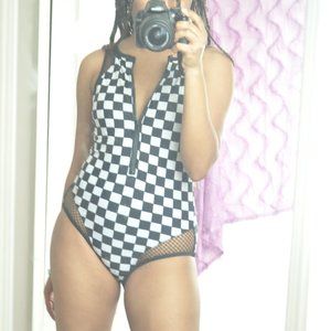 Checkered One Piece Womens Swimsuit